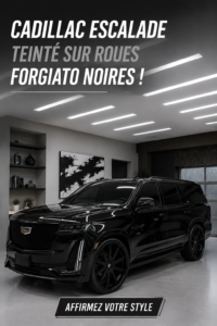 Cadillac Escalade noir avec roues Forgiato, illustrant élégance et style
