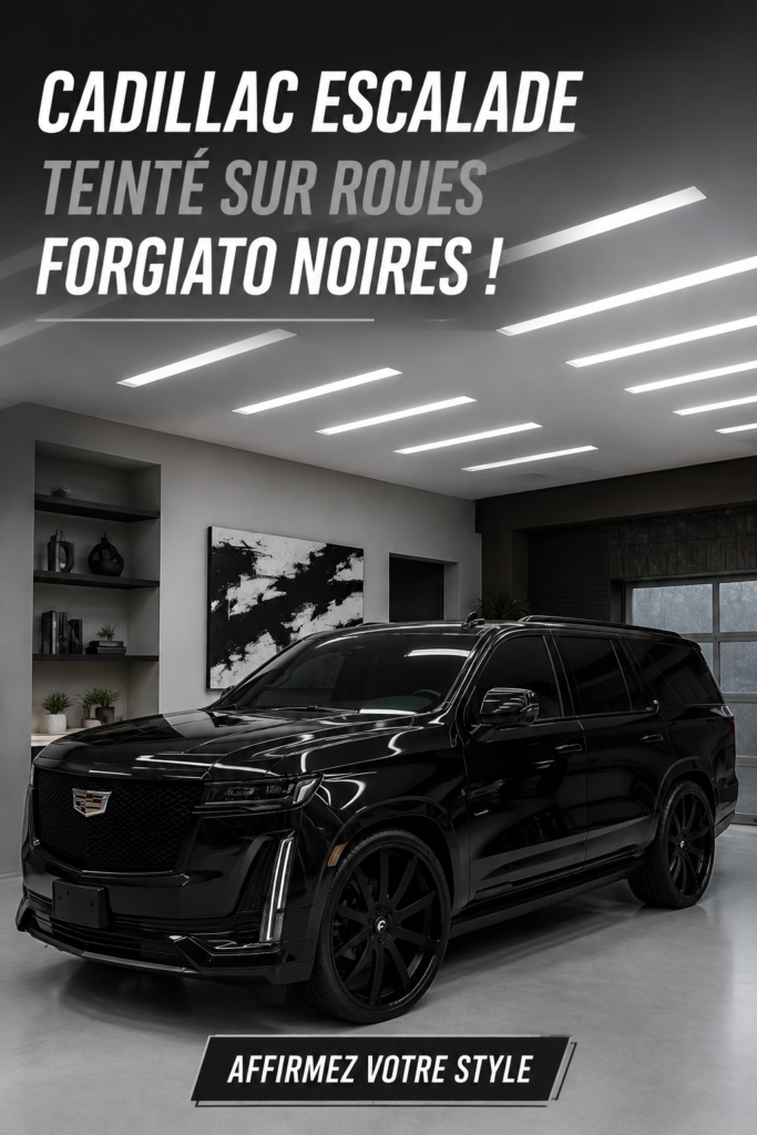 Cadillac Escalade noir avec roues Forgiato, illustrant élégance et style