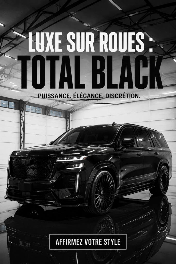 Vue élégante de la Cadillac Escalade V noire, véhicule de luxe sur roues.
