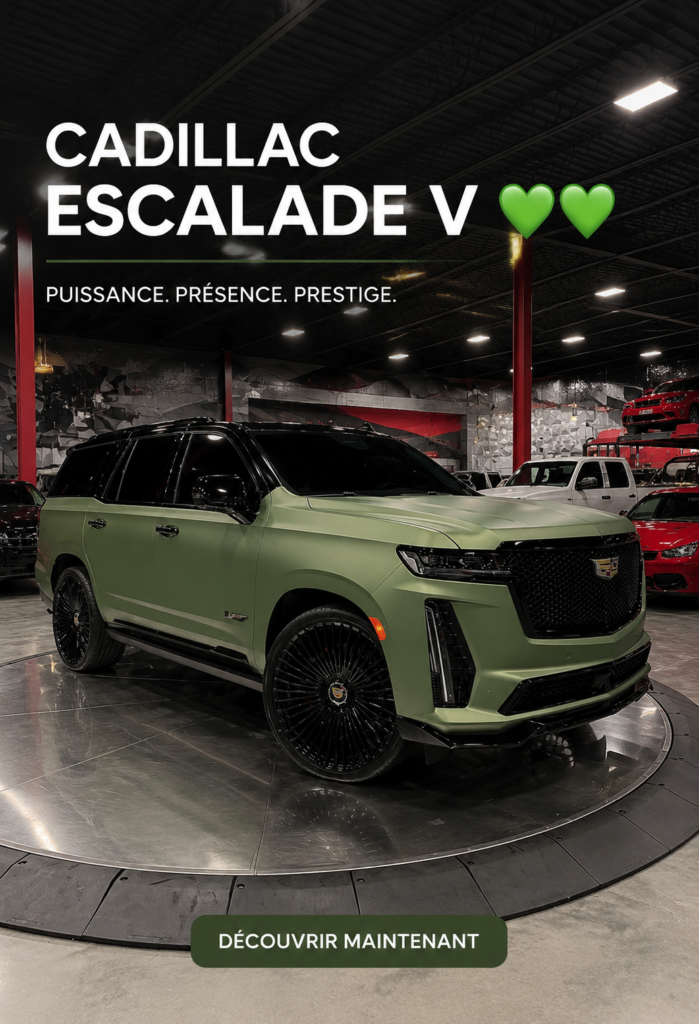 Vue latérale du Cadillac Escalade V, SUV alliant luxe et sportivité.
