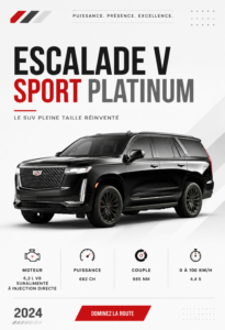 Cadillac Escalade V Sport Platinum 2024 sur une route panoramique