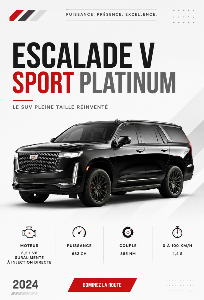 Cadillac Escalade V Sport Platinum 2024 sur une route panoramique