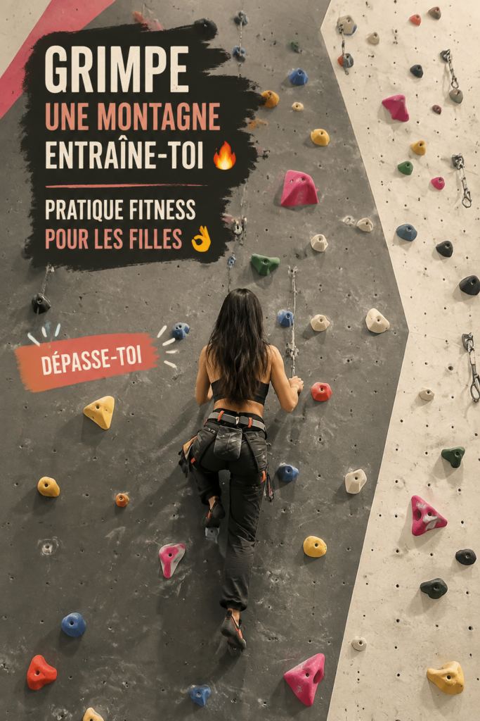 Femme grimpant sur une falaise, découvrant l'escalade en plein air.