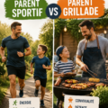 Image de familles réunies autour d'un barbecue et d'activités sportives