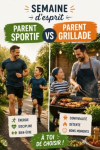 Image de familles réunies autour d'un barbecue et d'activités sportives