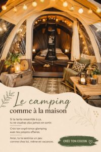 Une tente aménagée confortablement pour une expérience de glamping.