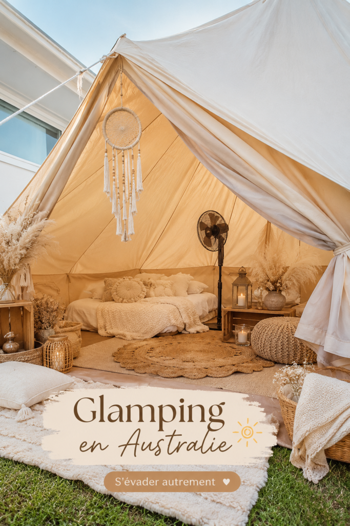Un hébergement glamping bien décoré en pleine nature australienne
