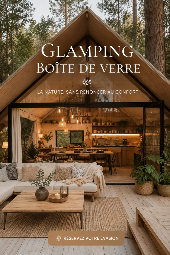Un hébergement de glamping en verre au cœur de la nature avec une vue imprenable sur le ciel étoilé.