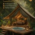 Un espace glamping luxueux en pleine jungle, offrant confort et nature.