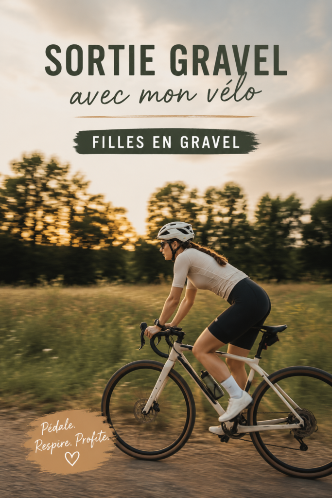 Une femme joyeuse lors d'une sortie en gravel bike sur un chemin de gravier