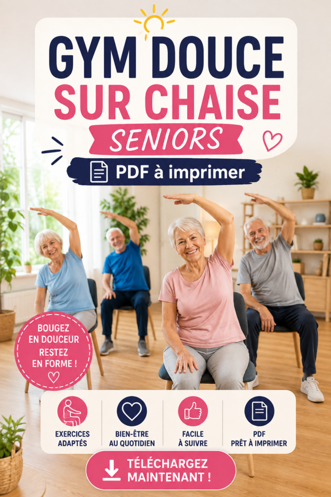 Femme senior pratiquant des exercices de gym douce sur une chaise