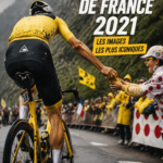 Cyclistes en pleine course sur les routes emblématiques du Tour de France 2021.