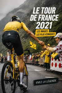 Cyclistes en pleine course sur les routes emblématiques du Tour de France 2021.