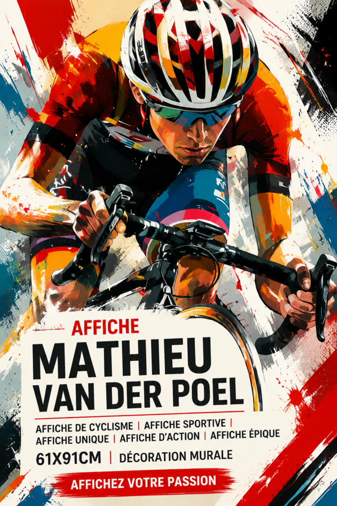 Poster de Mathieu van der Poel en action, inspirant les coureuses