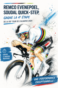 Remco Evenepoel franchissant la ligne d'arrivée lors de la quatrième étape de l'Algarve 2024