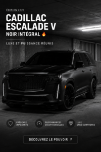 Un SUV noir brillant sur une route en pleine nature, évoquant luxe et aventure.