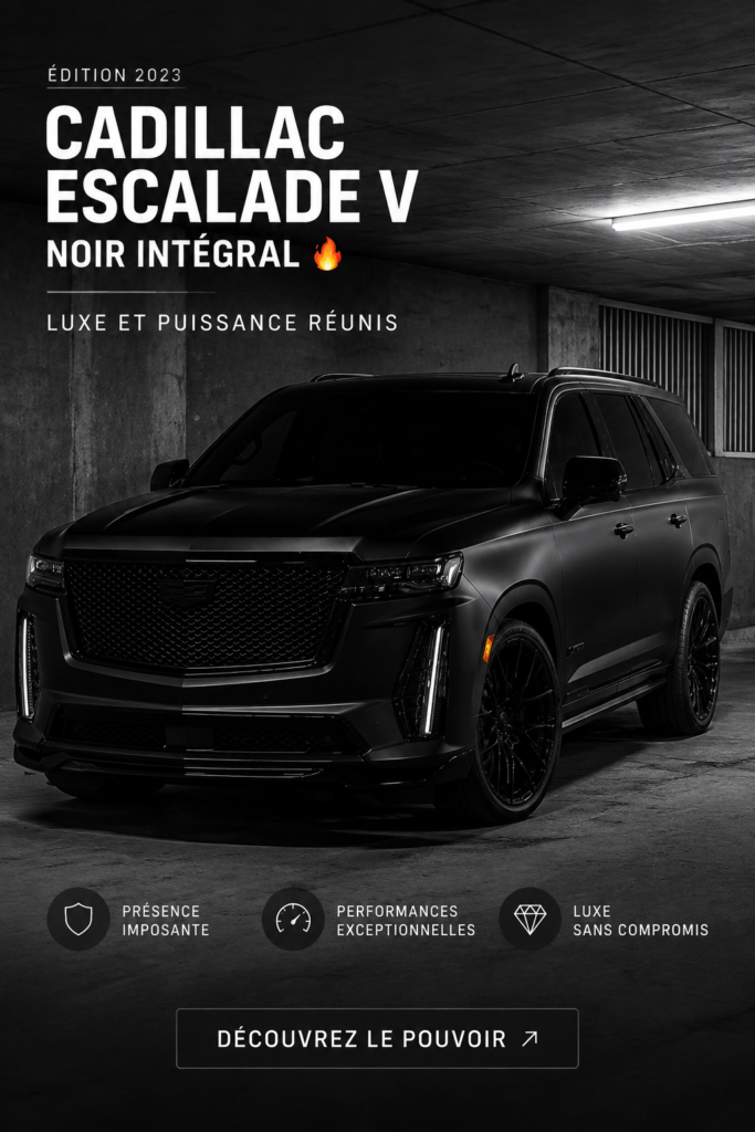 Un SUV noir brillant sur une route en pleine nature, évoquant luxe et aventure.
