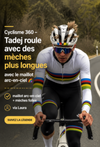 Tadej Pogačar portant son maillot arc-en-ciel lors d'une compétition de cyclisme.