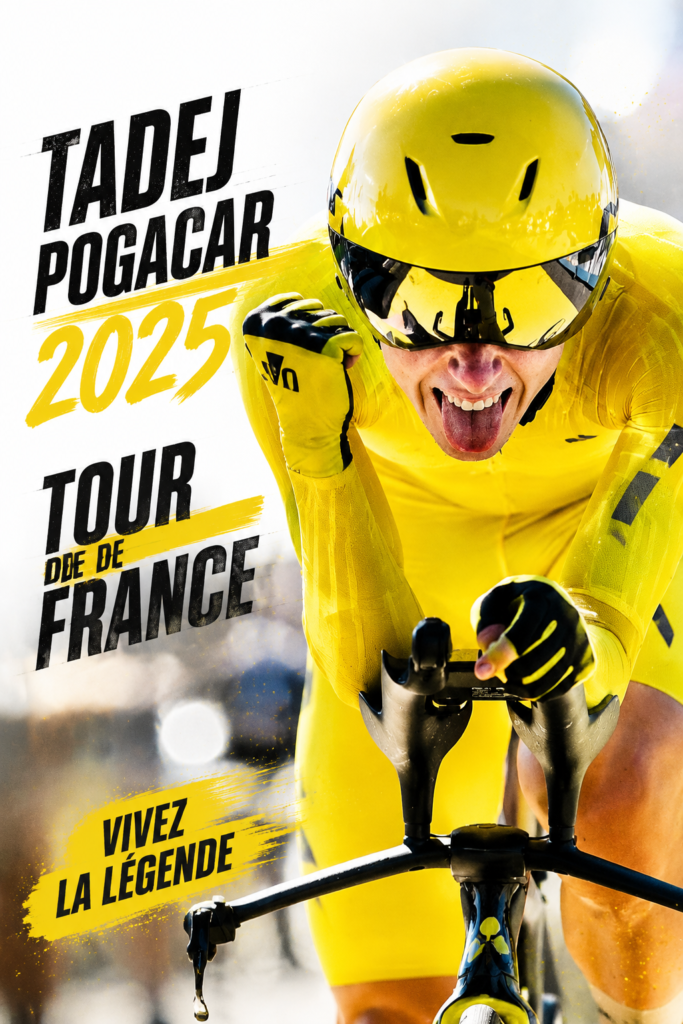 Tadej Pogacar lors d'une course de cyclisme, prêt à participer au Tour de France 2025.
