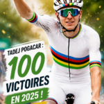 Portrait de Tadej Pogacar lors d'une course cycliste, représentant un athlète concentré et déterminé.