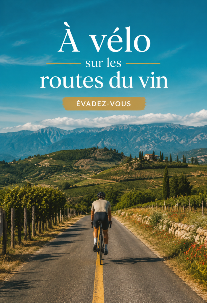 Femme admirant des paysages viticoles lors d'une balade à vélo
