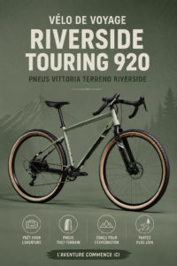 Vélo Riverside Touring 920 prêt pour une aventure en plein air sur un sentier naturel.