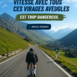 Cyciste évitant un virage dangereux sur un chemin de campagne, illustrant les conseils de sécurité à vélo.