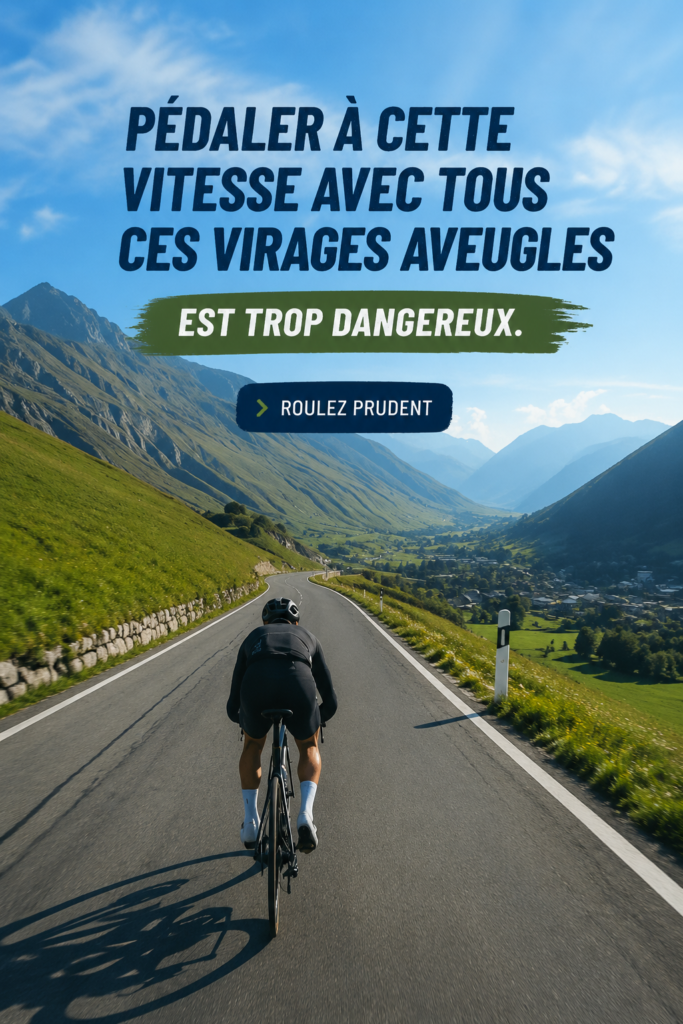 Cyciste évitant un virage dangereux sur un chemin de campagne, illustrant les conseils de sécurité à vélo.