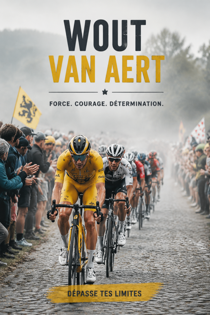 Wout Van Aert lors d'une course du Tour de France, illustrant ses exploits en cyclisme.