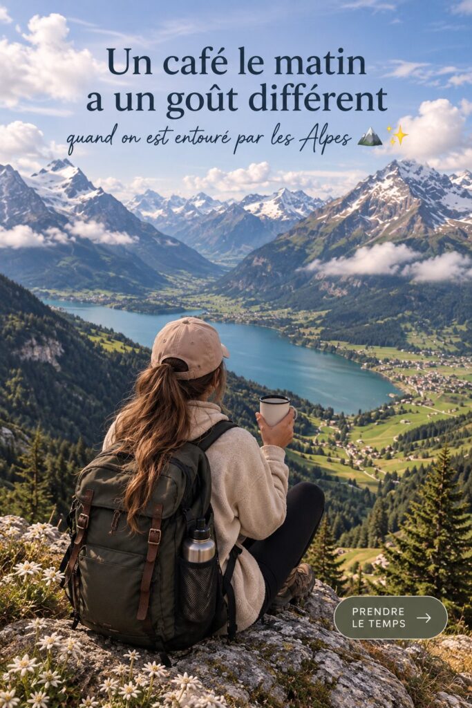 Café matinal entouré des paysages alpins