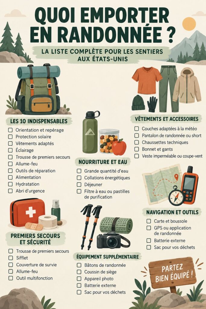 Femme préparant son sac à dos avec des équipements de randonnée