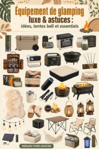 Une belle tente de glamping décorée avec des coussins et des lanternes dans un cadre naturel.