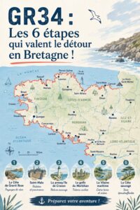 Vue sur la côte bretonne depuis le GR34, illustrant la beauté naturelle du sentier.