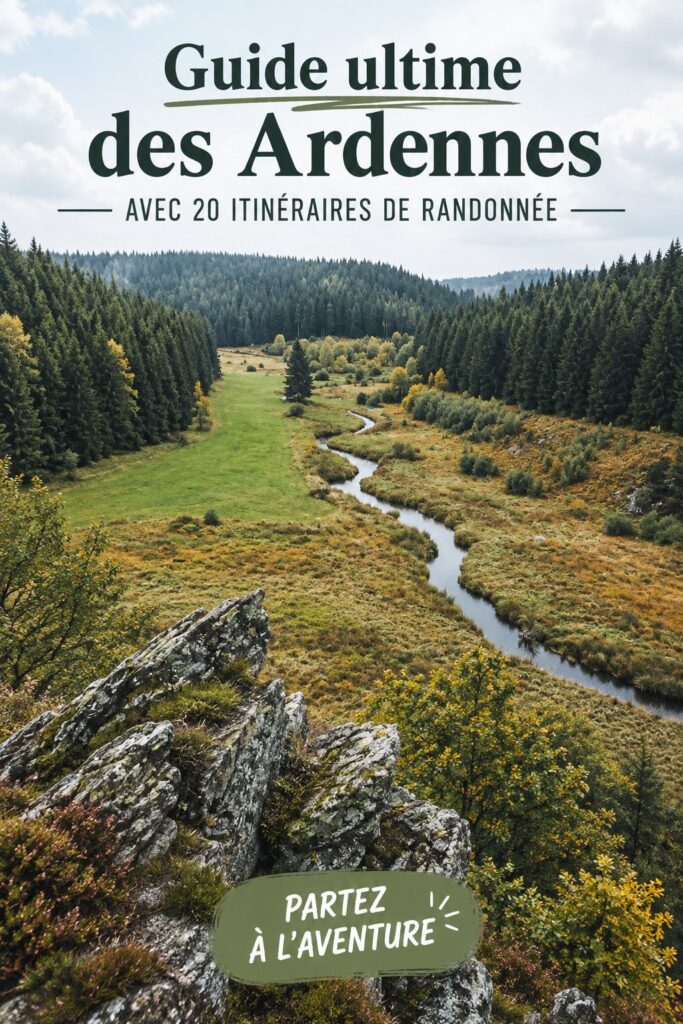 Randonnée en pleine nature dans les Ardennes, soulignant les paysages verdoyants et les sentiers balisés