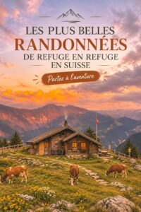 Une vue panoramique d'une randonnée en montagne en Suisse avec des huttes accueillantes.