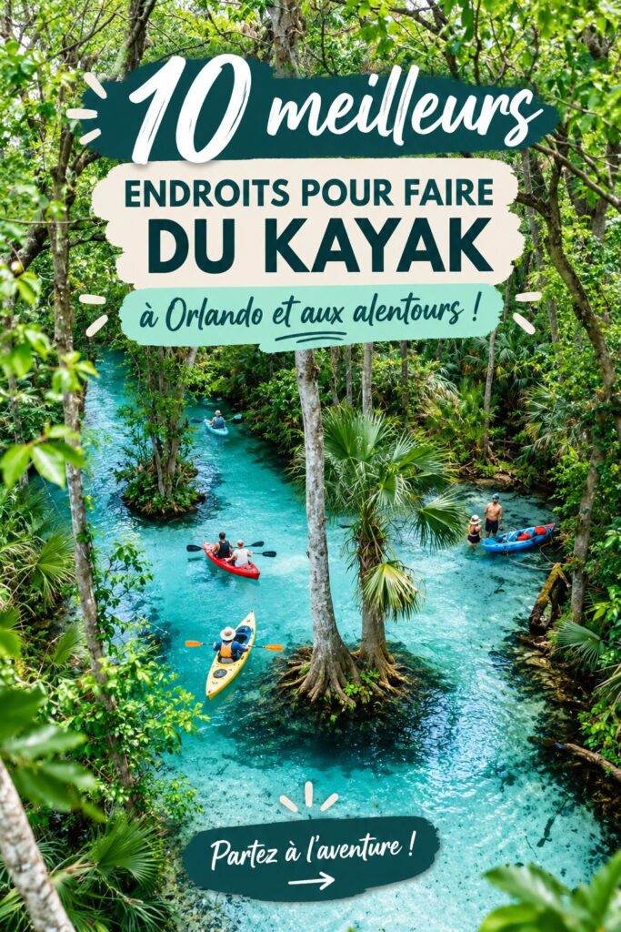 Groupe de femmes pratiquant le kayak sur un lac près d'Orlando, entourées de verdure.