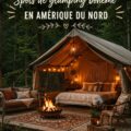Une tente boho décorée dans la nature, idéale pour le glamping en Amérique du Nord.