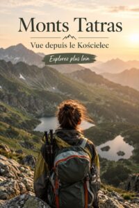 Vue panoramique sur les montagnes Tatra depuis Kościelec, avec des sommets majestueux en arrière-plan.