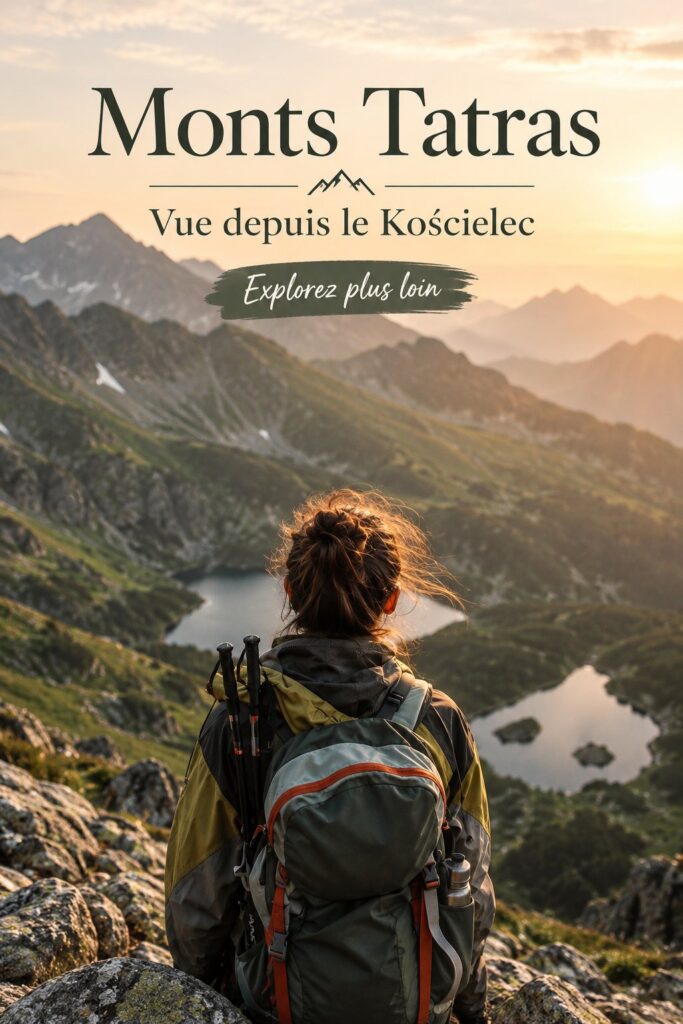 Vue panoramique sur les montagnes Tatra depuis Kościelec, avec des sommets majestueux en arrière-plan.