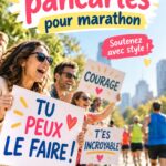 Pancarte colorée et créative pour encourager des coureurs lors d'un marathon