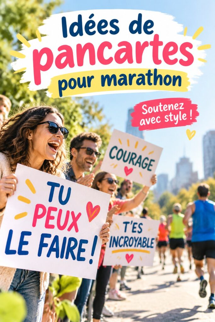 Pancarte colorée et créative pour encourager des coureurs lors d'un marathon