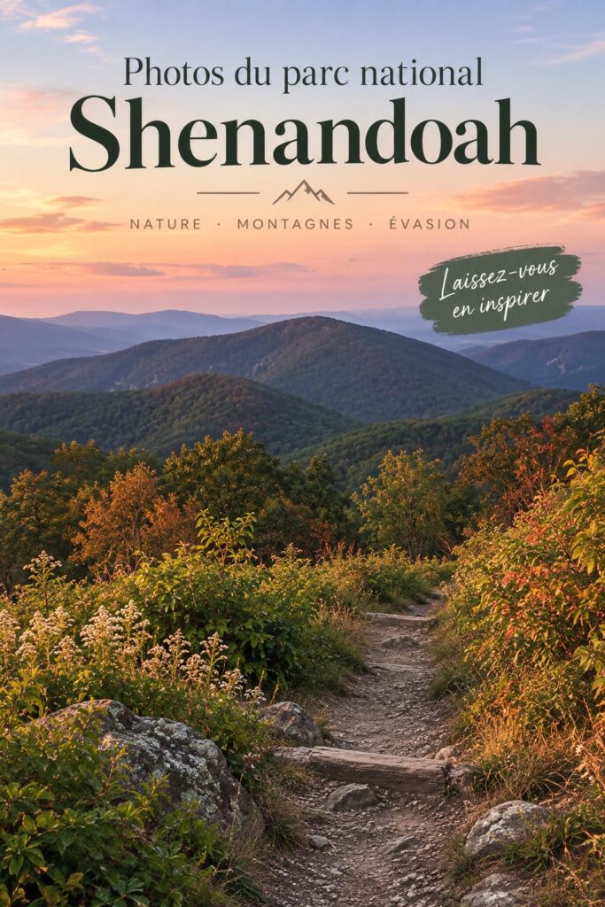 Vue panoramique sur les montagnes dans le parc national de Shenandoah, avec des arbres colorés en automne.