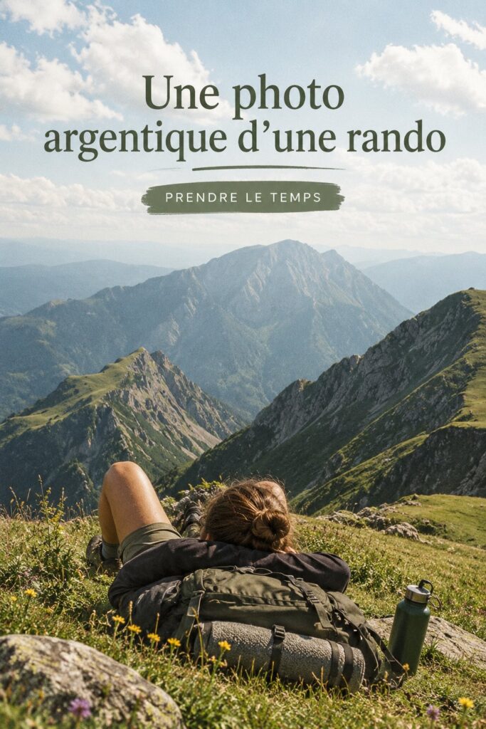 Un paysage de montagne capturé avec un appareil photo analogique lors d'une randonnée.