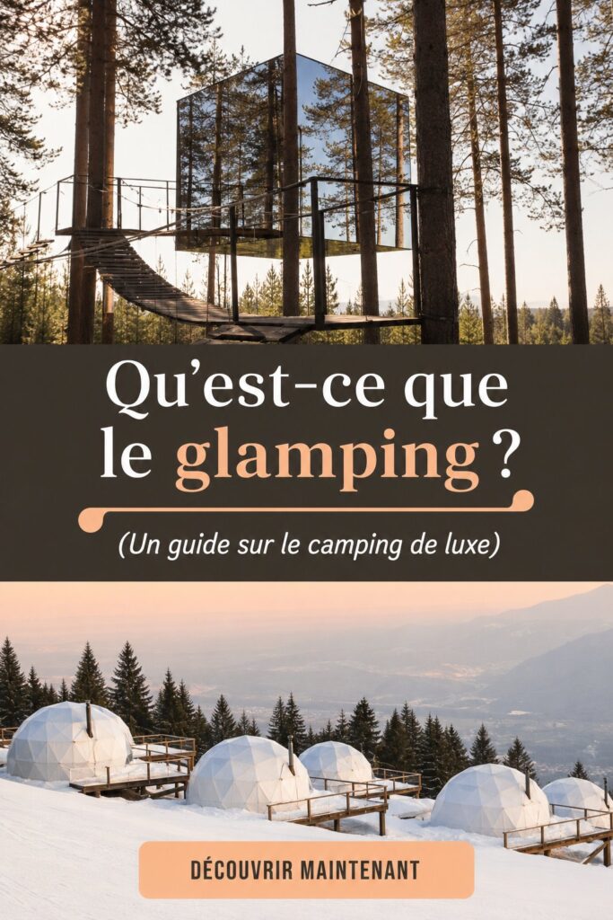 Image d'une tente de glamping luxueuse en pleine nature, offrant un confort authentique.