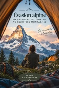 Vue d'un camping pittoresque en montagne avec des femmes profitant de la nature