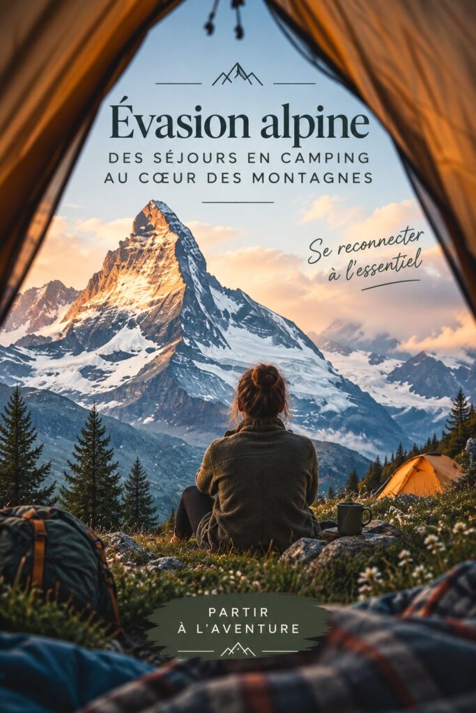 Vue d'un camping pittoresque en montagne avec des femmes profitant de la nature