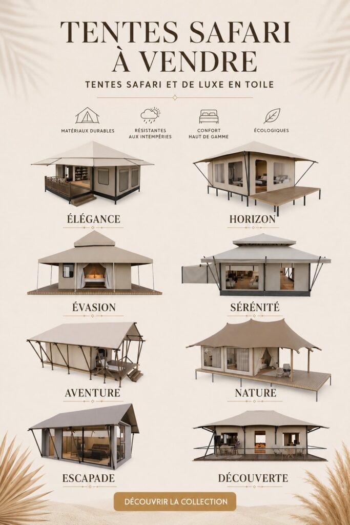 Vue d'une tente de safari élégante dans un cadre naturel, idéale pour le glamping.