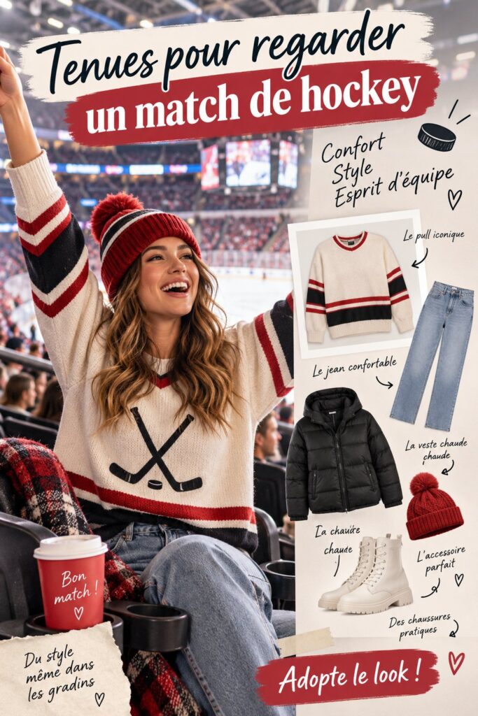 Femme portant une tenue stylée pour regarder un match de hockey