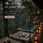 Vue d'une villa luxueuse en pleine jungle avec des hamacs suspendus, mettant en avant le luxe et la détente.