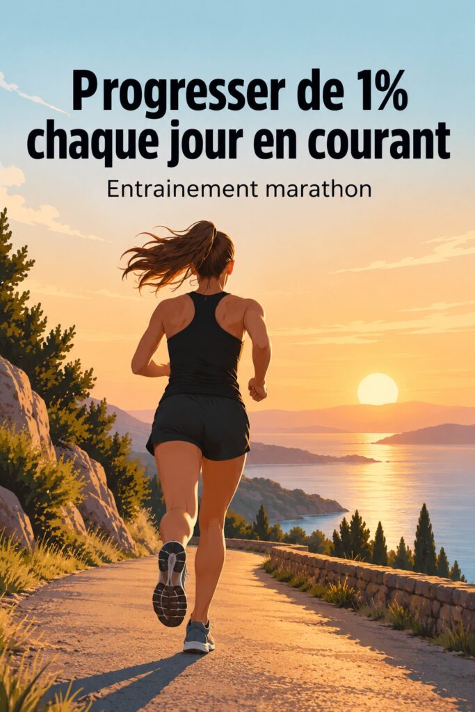 Femme en pleine course, représentant l'amélioration continue dans l'entraînement marathon.